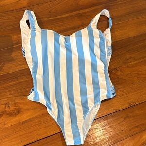 Blue and White Stripe One-Piece Swimsuit